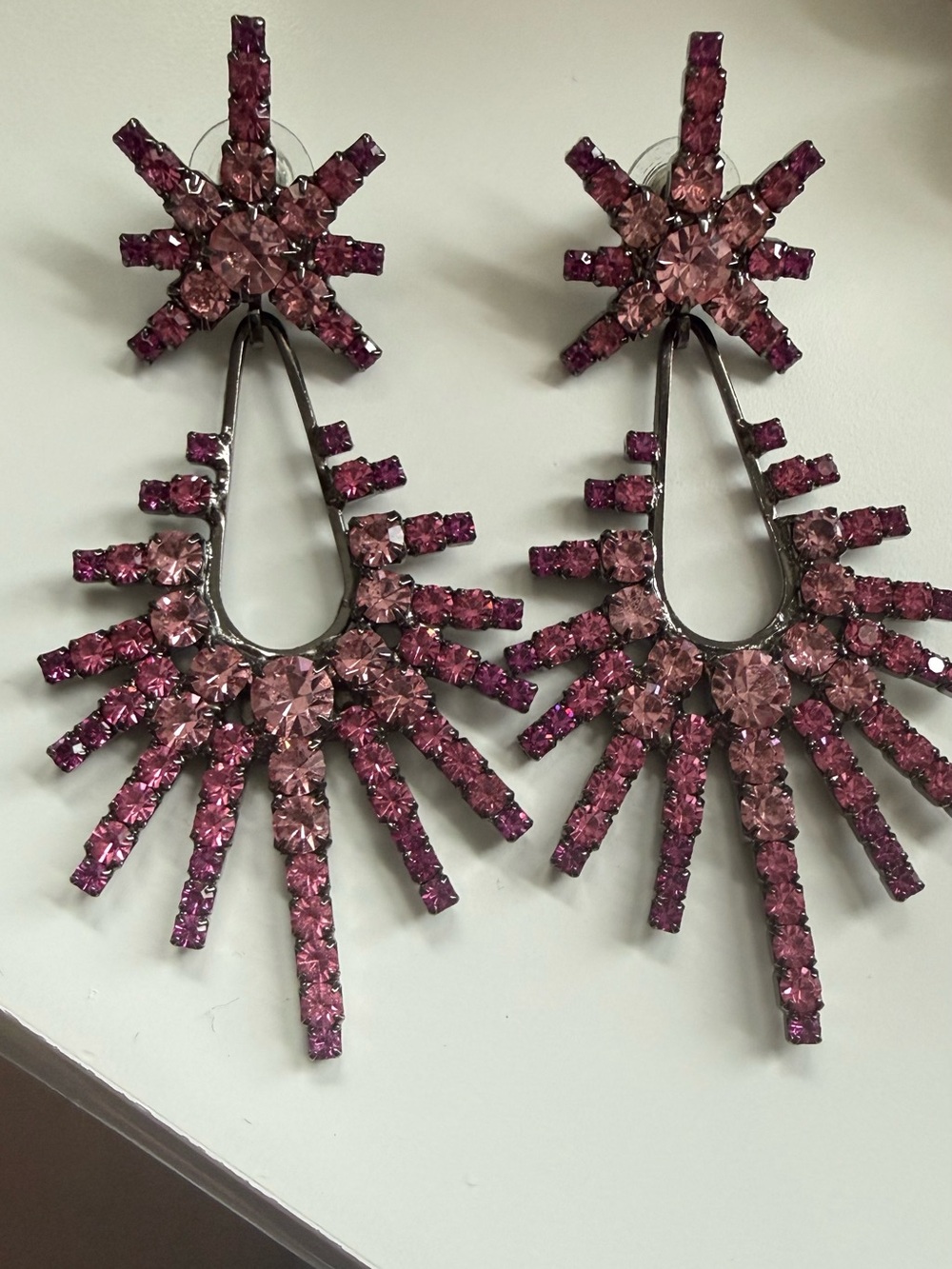 Pink Crystal Starburst Drop Earrings - Picture 4 of 6